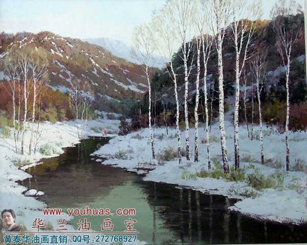 白桦林a?白桦树林风景油画作品